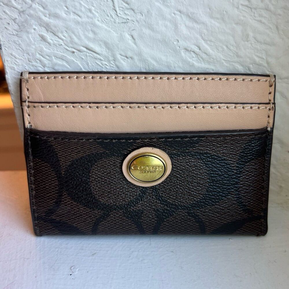 Coach Peyton Signature Brown and Tan Cardholder Wallet 62861